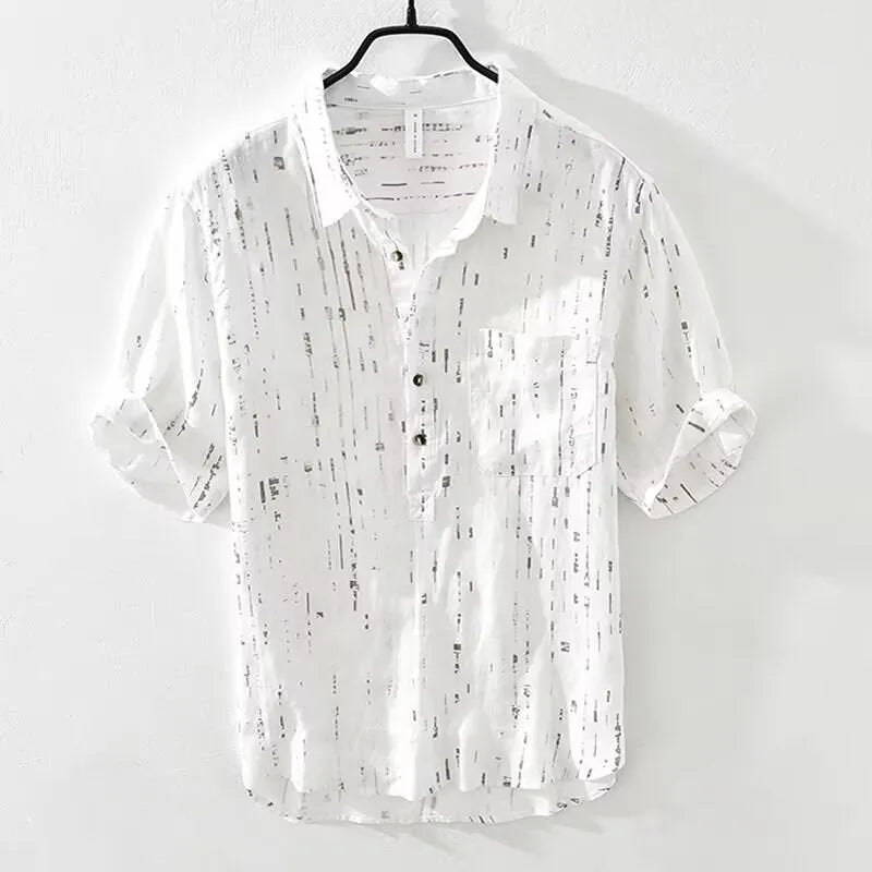 Men's loose fit polo shirt in black or white with short sleeves and cardigan style