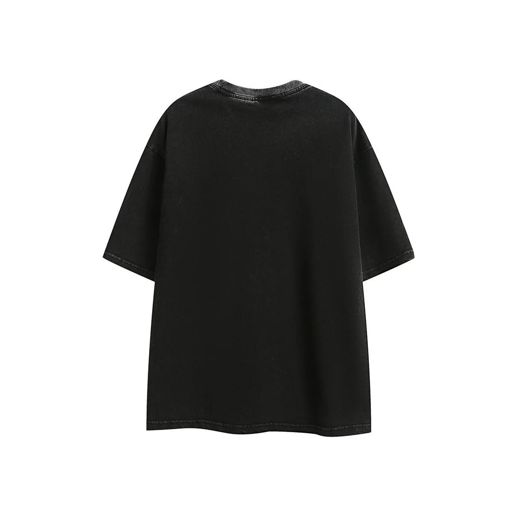 Purple and black loose fit embroidered retro short sleeve cotton t-shirt