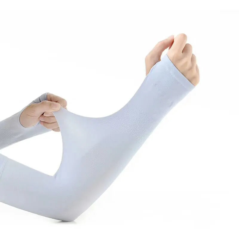 Open-finger nylon sun protection sleeve in a choice of colours on an arm.