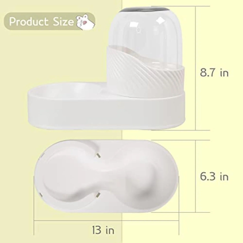 White gravity cat feeder and water dispenser set with wave-shaped design, showing two 2 litre containers