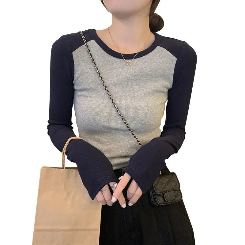 Women's dark blue viscose top with princess sleeves and embroidery detail on slim fit oversized design