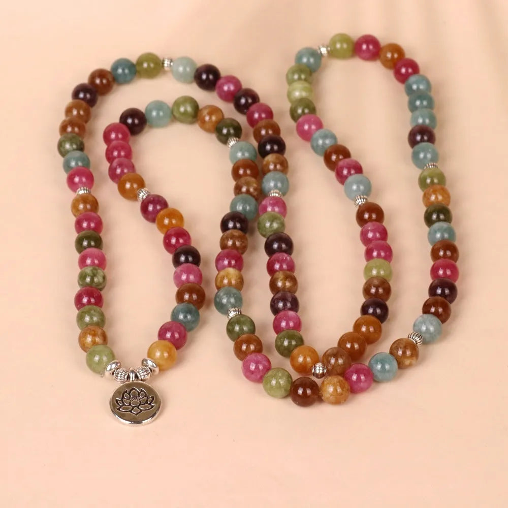 108-bead lotus hanging multi-layer bracelet with tourmaline colour alloy construction