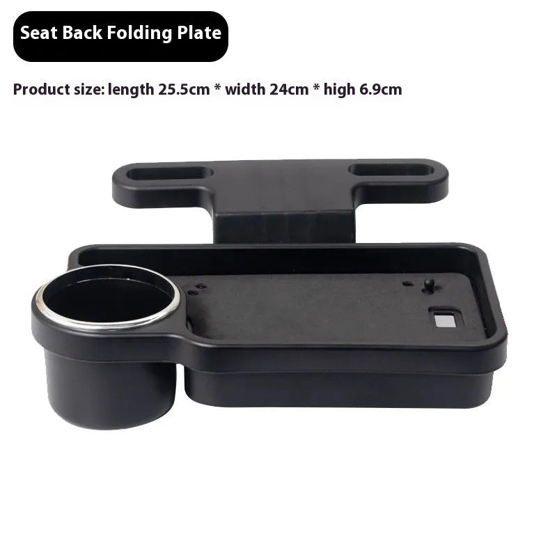 Foldable black ABS plastic car steering wheel tray with a large flat surface, shown unfolded on a steering wheel.