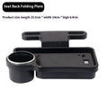 Foldable black ABS plastic car steering wheel tray with a large flat surface, shown unfolded on a steering wheel.