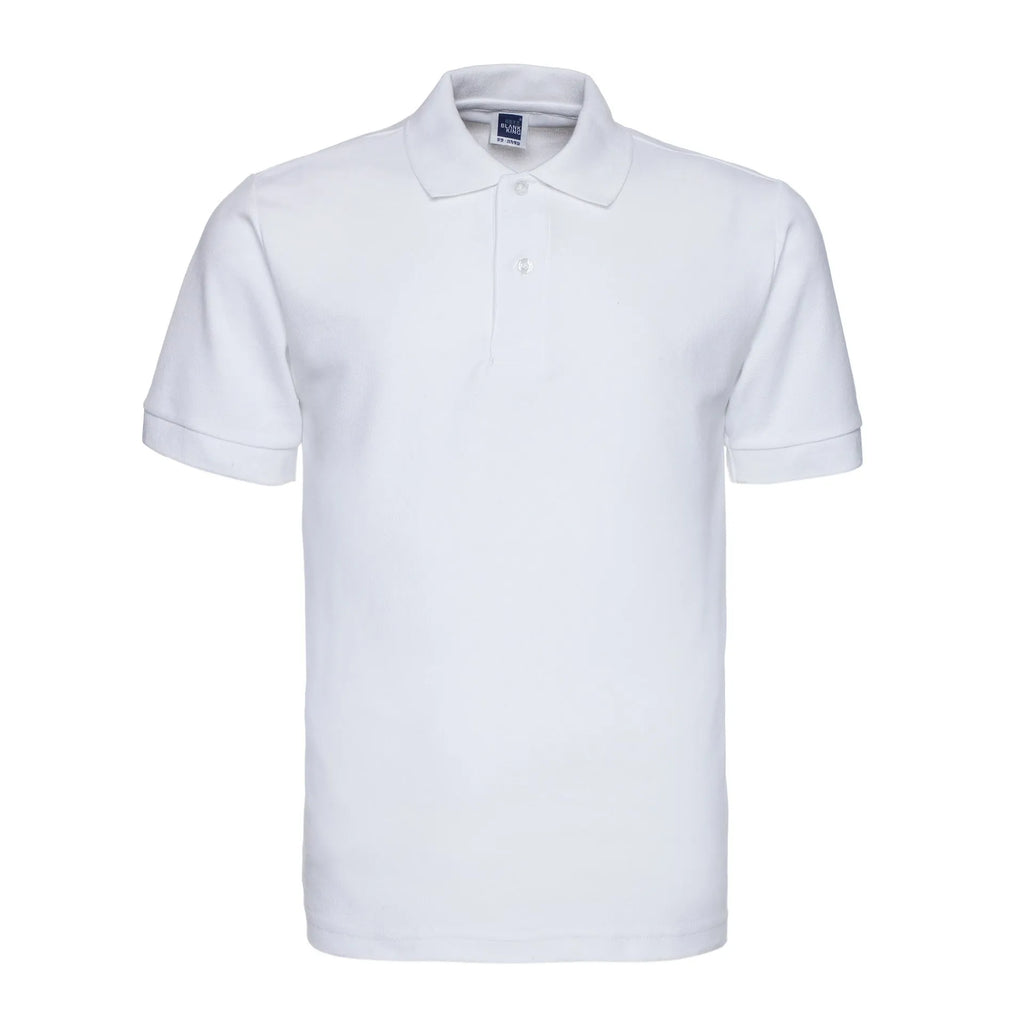 Man wearing a solid colour short sleeve polo shirt with a lapel collar in a loose fit.