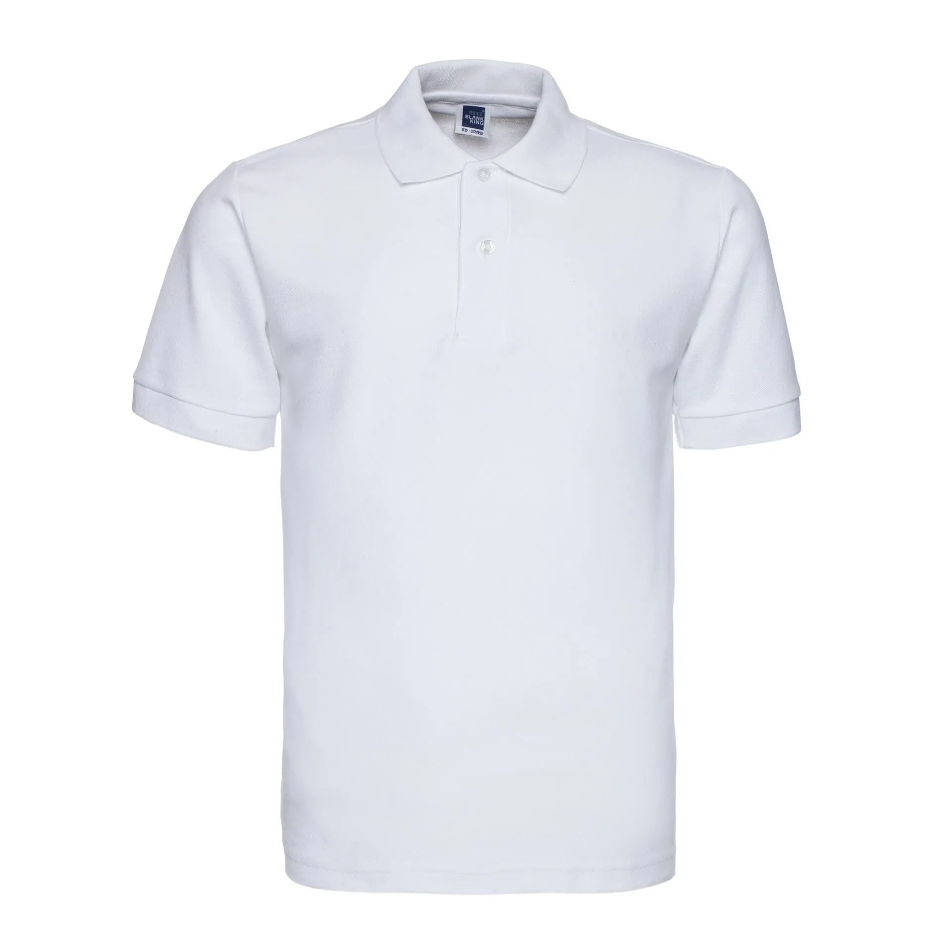 Man wearing a solid colour short sleeve polo shirt with a lapel collar in a loose fit.