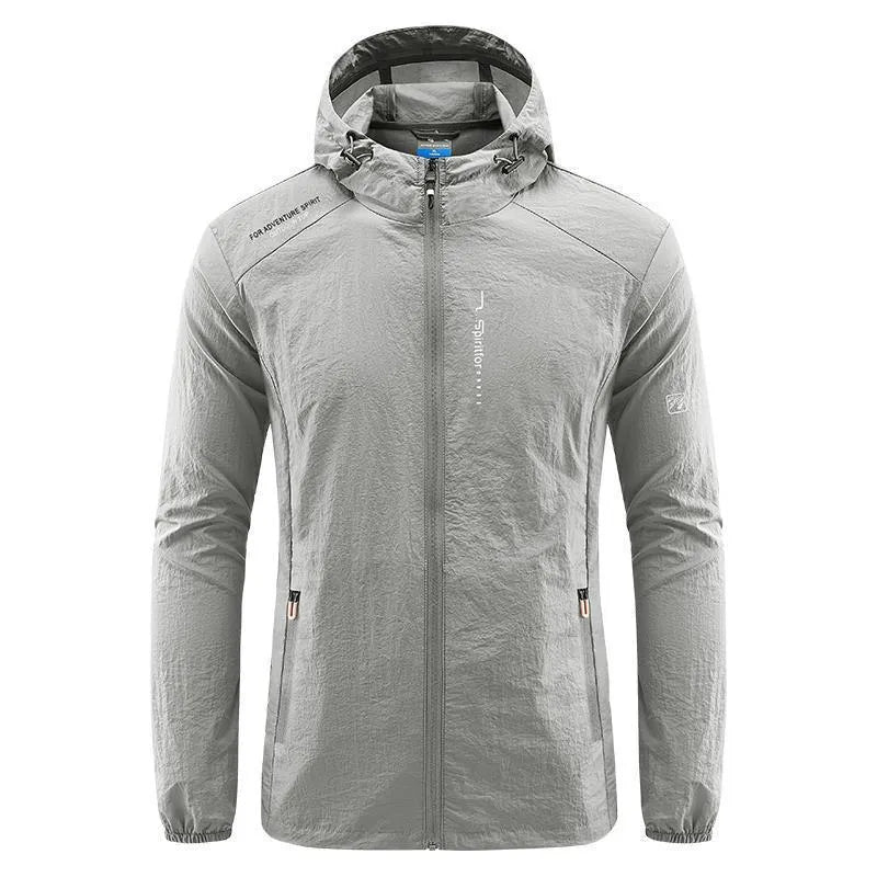 Men's lightweight hooded summer jacket in nylon fabric for sun protection, loose fit design