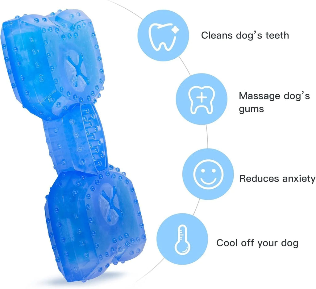 Freezable dog cooling chew toy in bones and circles shapes with thickened design