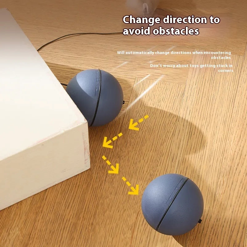 Automatic rolling cat toy with plush mouse on a hard floor