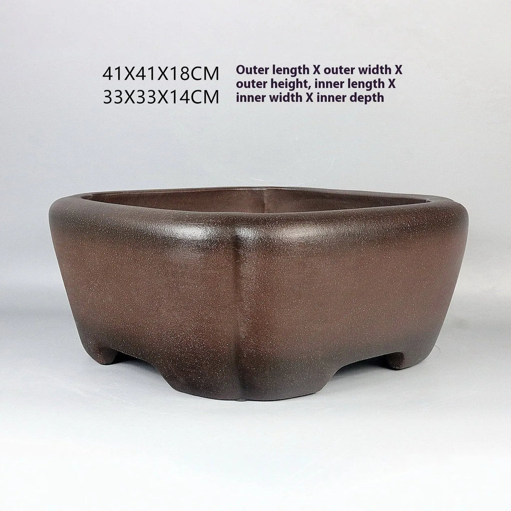 Handmade antique square purple clay ceramic bonsai flower pot with 41cm external size