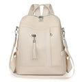 Large capacity soft PU commute backpack in black with three-dimensional pockets and internal mobile phone compartment