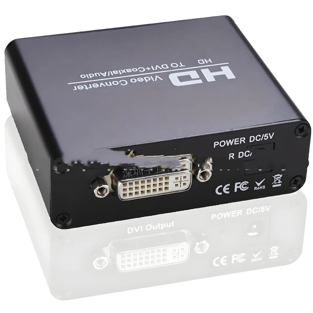 Black HDMI to DVI converter with coaxial audio output and 1.5m cable