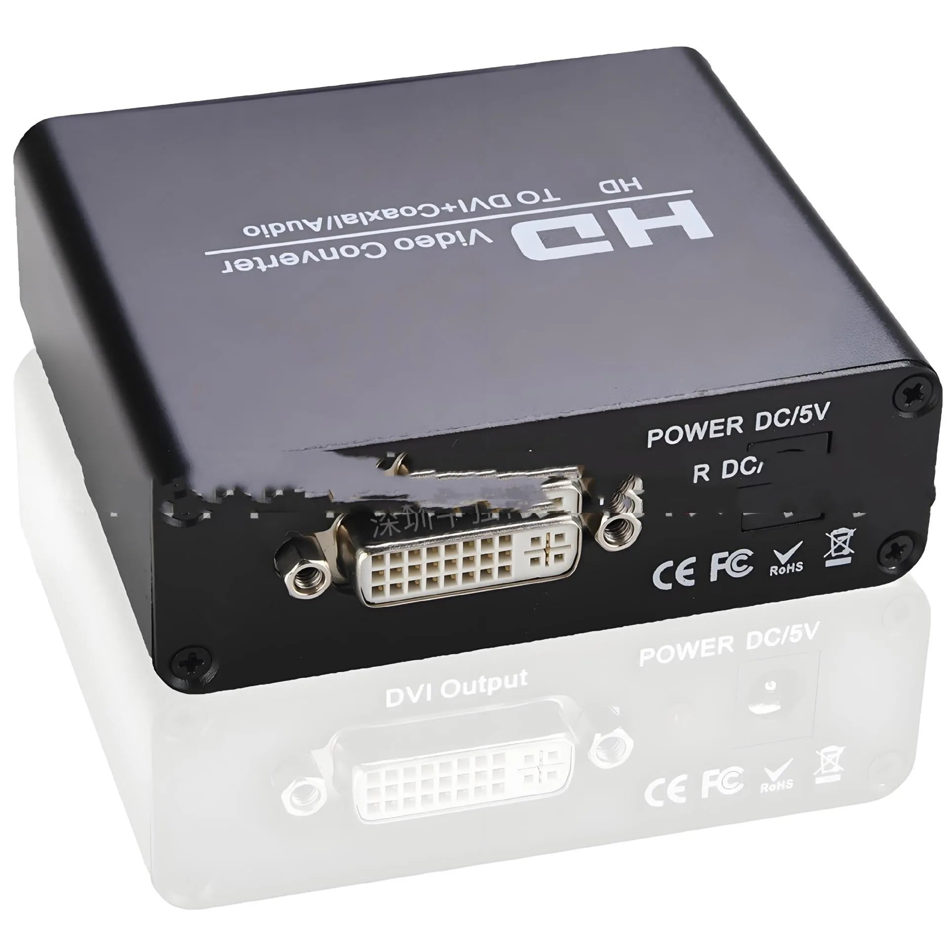 Black HDMI to DVI converter with coaxial audio output and 1.5m cable