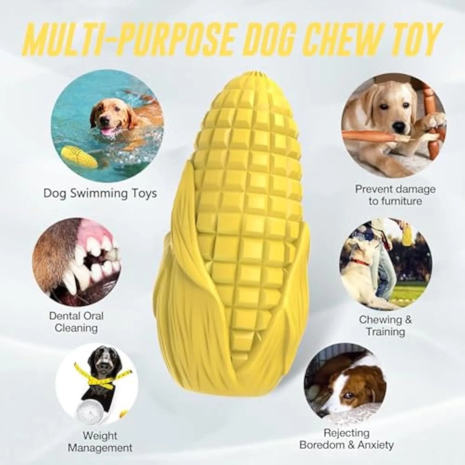 Blue and yellow corn stick dog chew toy for medium large breed aggressive chewers