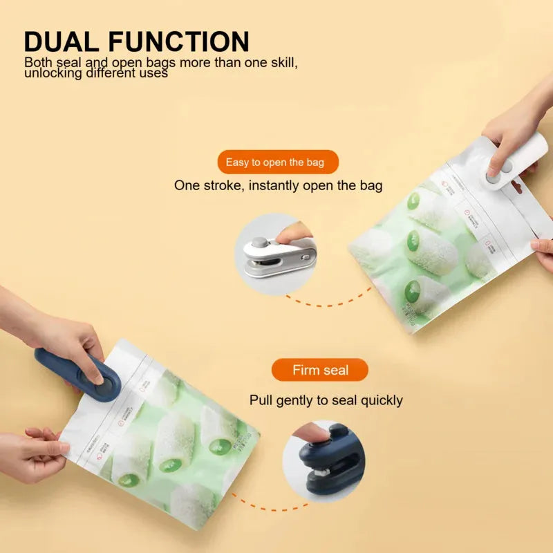 Blue handheld USB rechargeable heat sealer for sealing chip bags and food packaging