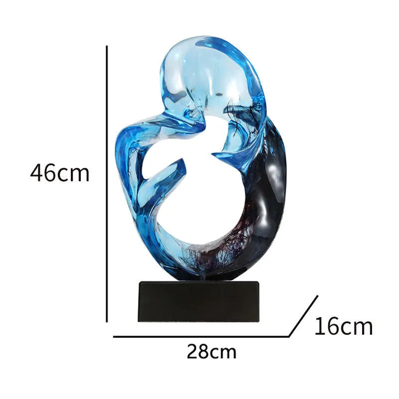 Transparent resin craft ornament sculpture in modern style with orange red or blue colour options