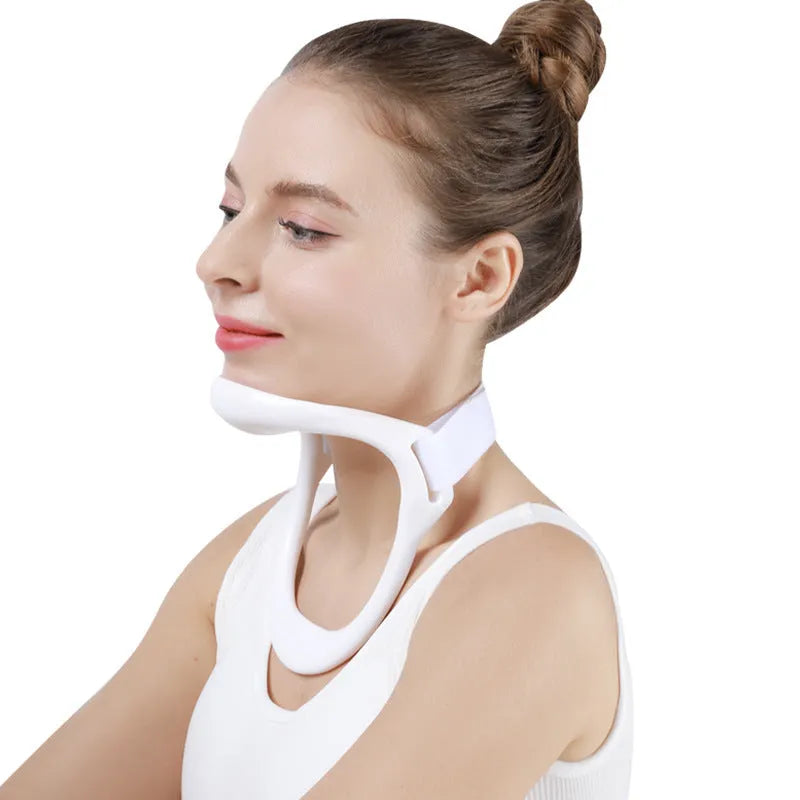 White PP plastic neck brace for cervical spine forward posture support and correction.