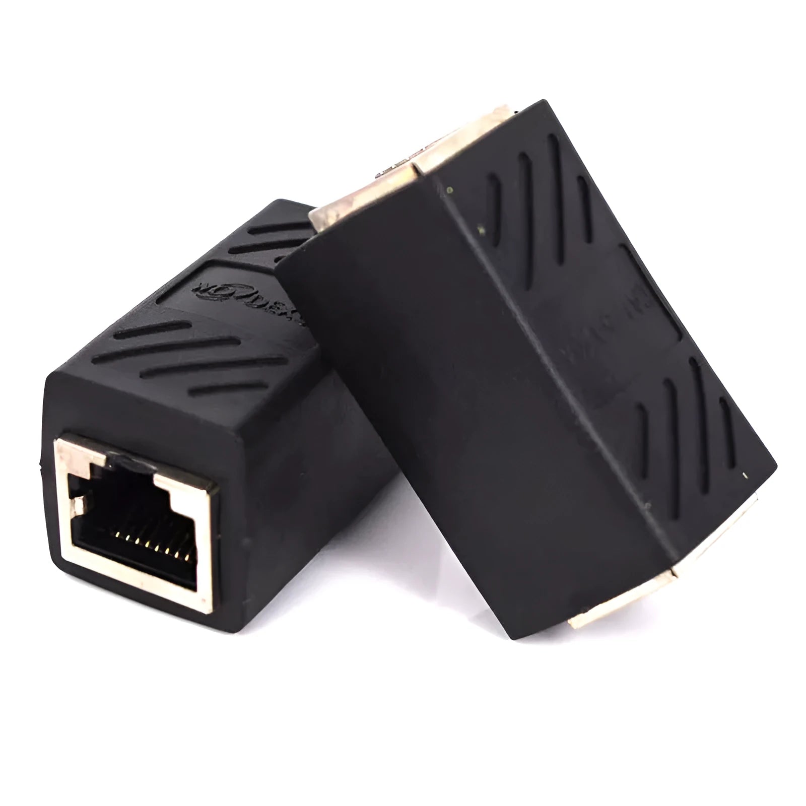 Black RJ45 butt joint extender adapter for network cable extension with rotary union connection