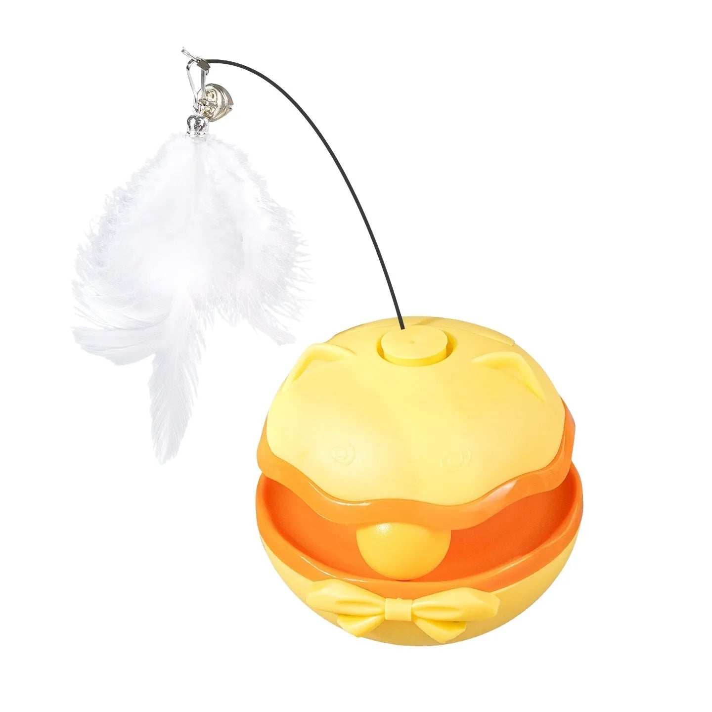 Electric cat toy tumbler with self-hi teaser in lemon yellow, sky blue, or soft fog grey plastic