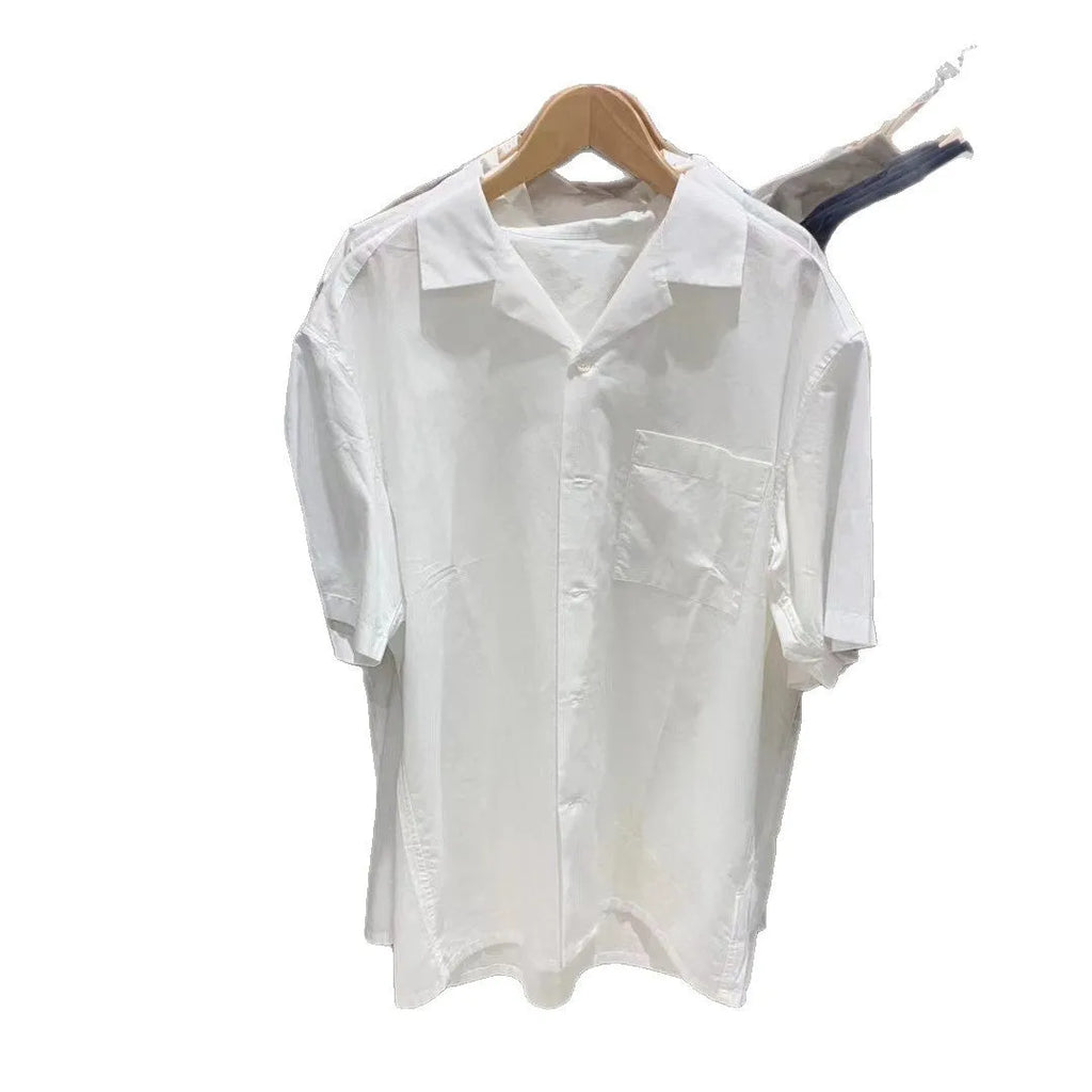 Men's beige modal cotton open collar casual shirt with regular sleeves on a hanger