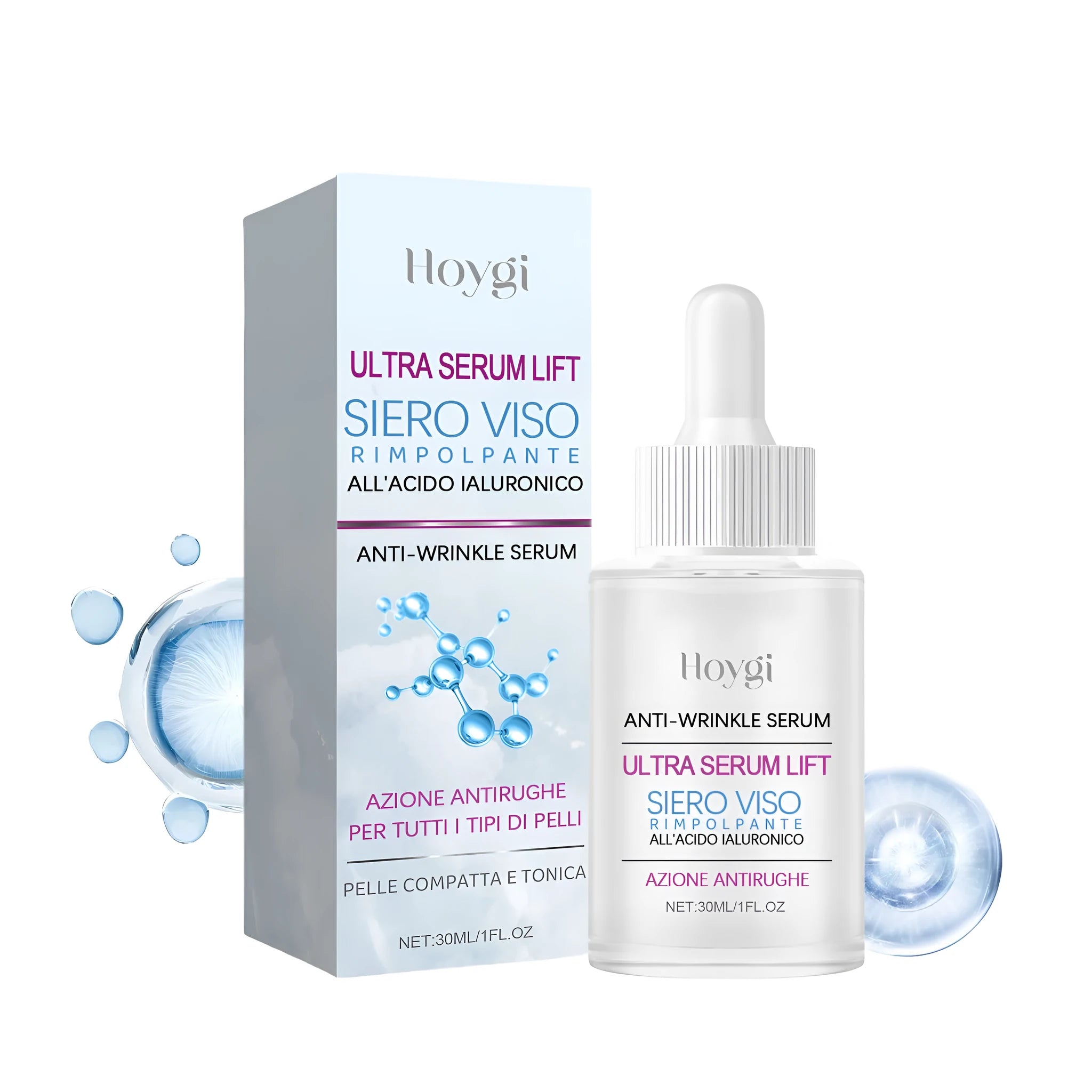 30ml hyaluronic acid anti-wrinkle facial essence bottle with water-based formulation