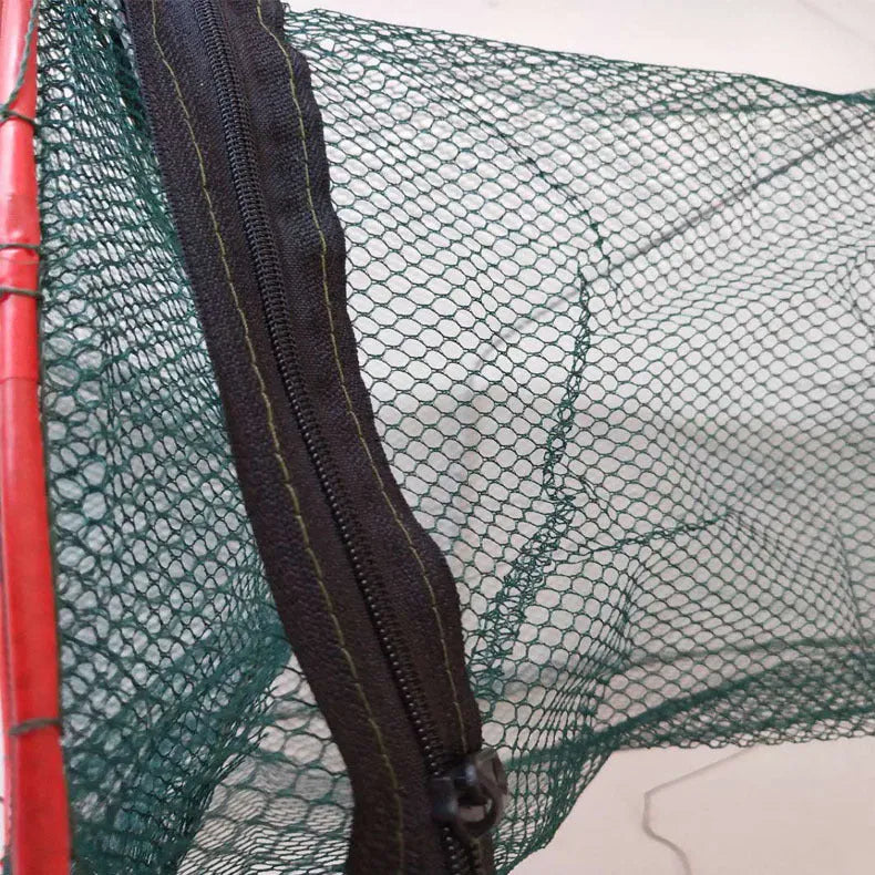 Two-hole folding lobster basket made from nylon with collapsible design and red plastic tube option for saltwater fishing
