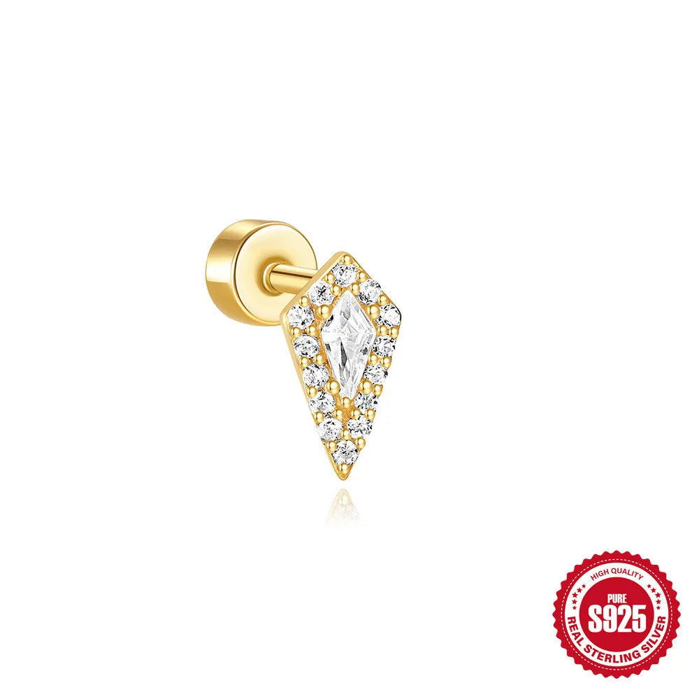 S925 sterling silver flat column thread ear bone stud in a gold-tone finish.
