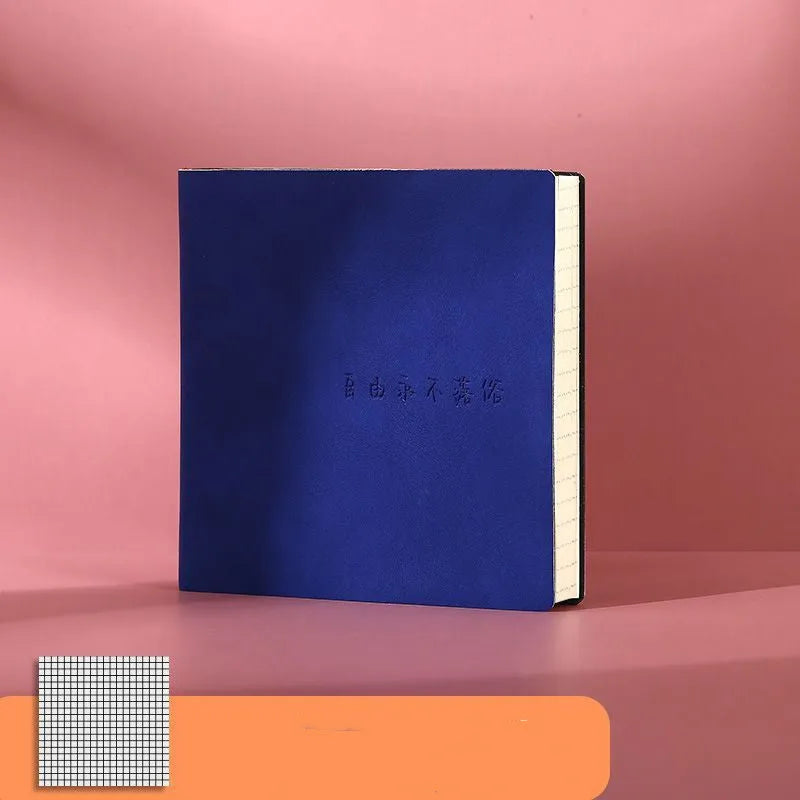 Square faux leather notebook with Daolin paper pages in peach pink, avocado green, and blueberry purple colour options