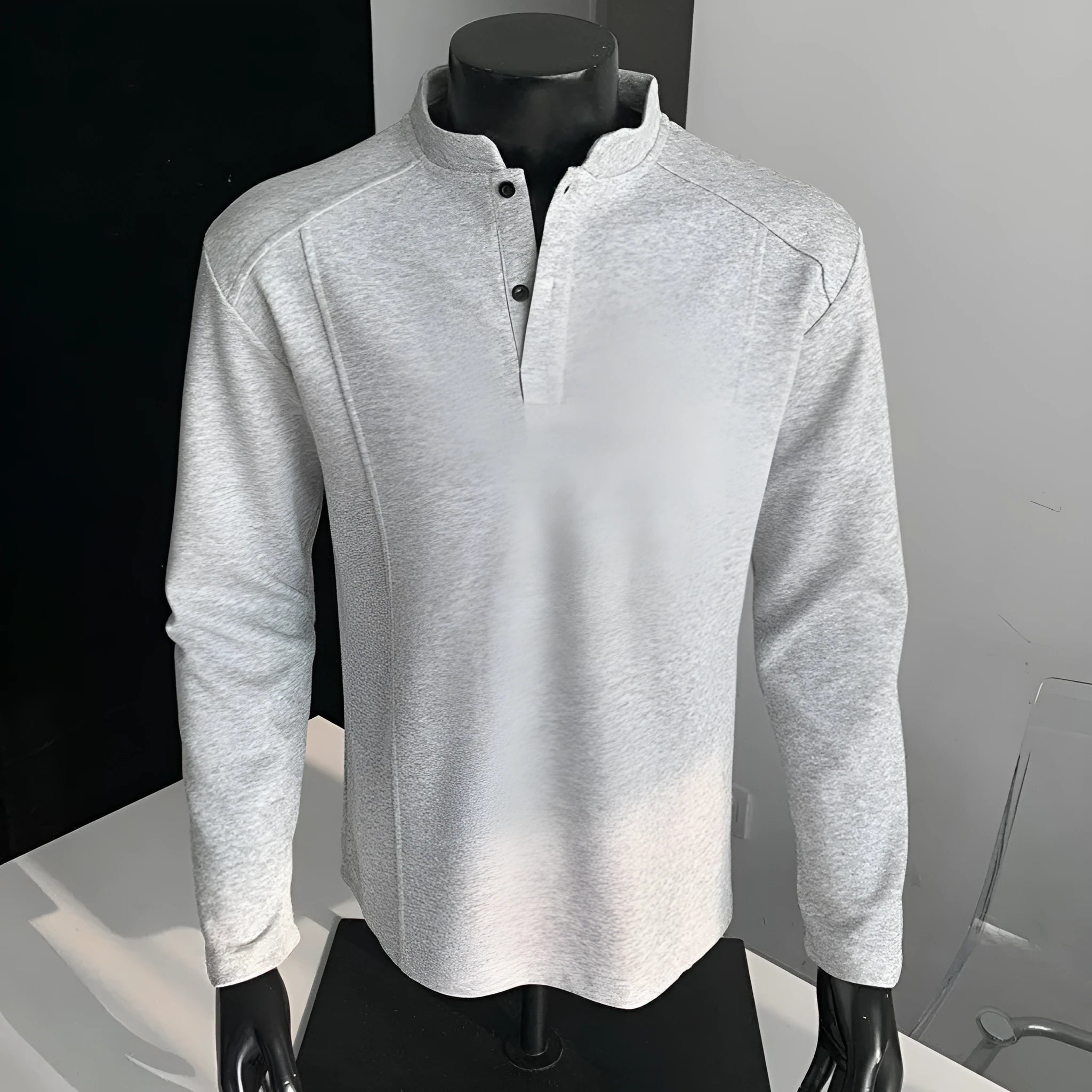 Men's polo shirt with stand-up collar and patchwork shoulder detailing in Chinese cotton fabric