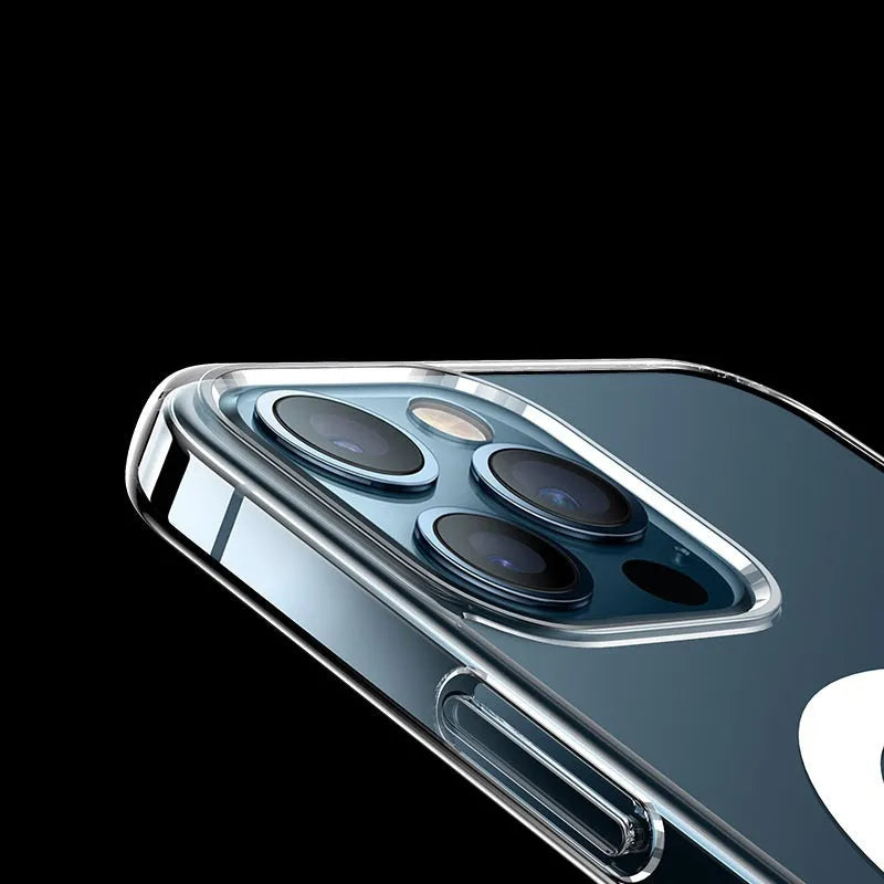 Transparent magnetic iPhone case showing clear back cover with integrated magnetic ring