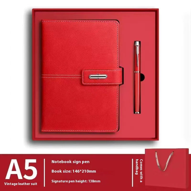 Customisable A5 notebook with PU leather cover in choice of colours, featuring wood-free paper.