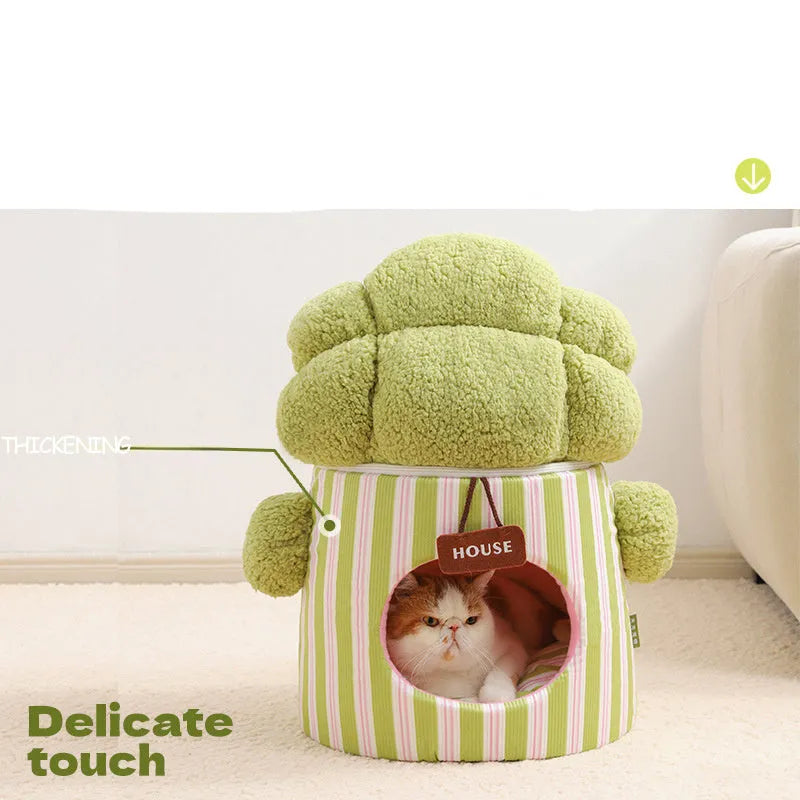Cauliflower tree hole nest three-dimensional enclosed small dog house and cat bed in green colour