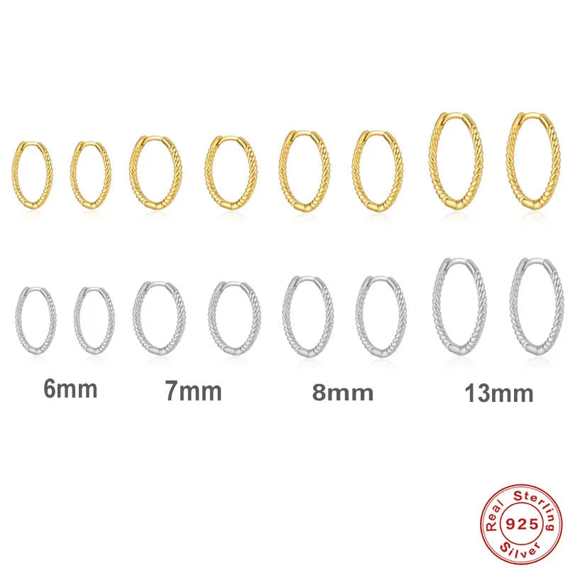 Twist S925 Sterling Silver twisted string round ring earrings in gold or platinum colour.