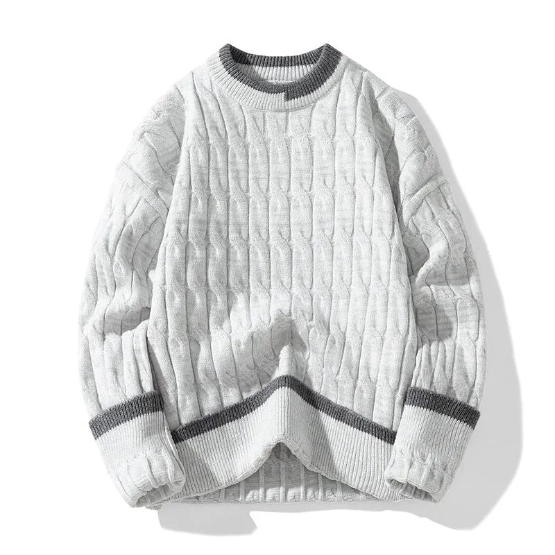 Men's loose fit modal acrylic two-piece jumper set in light blue, showing pullover and trousers.