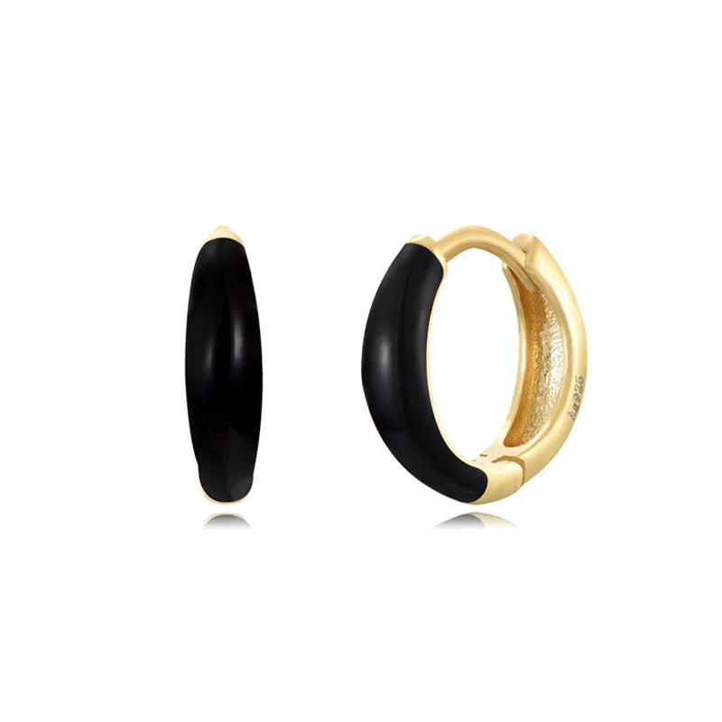 Oval curved women's earrings with colourful epoxy drip coating in geometric U-shape design.