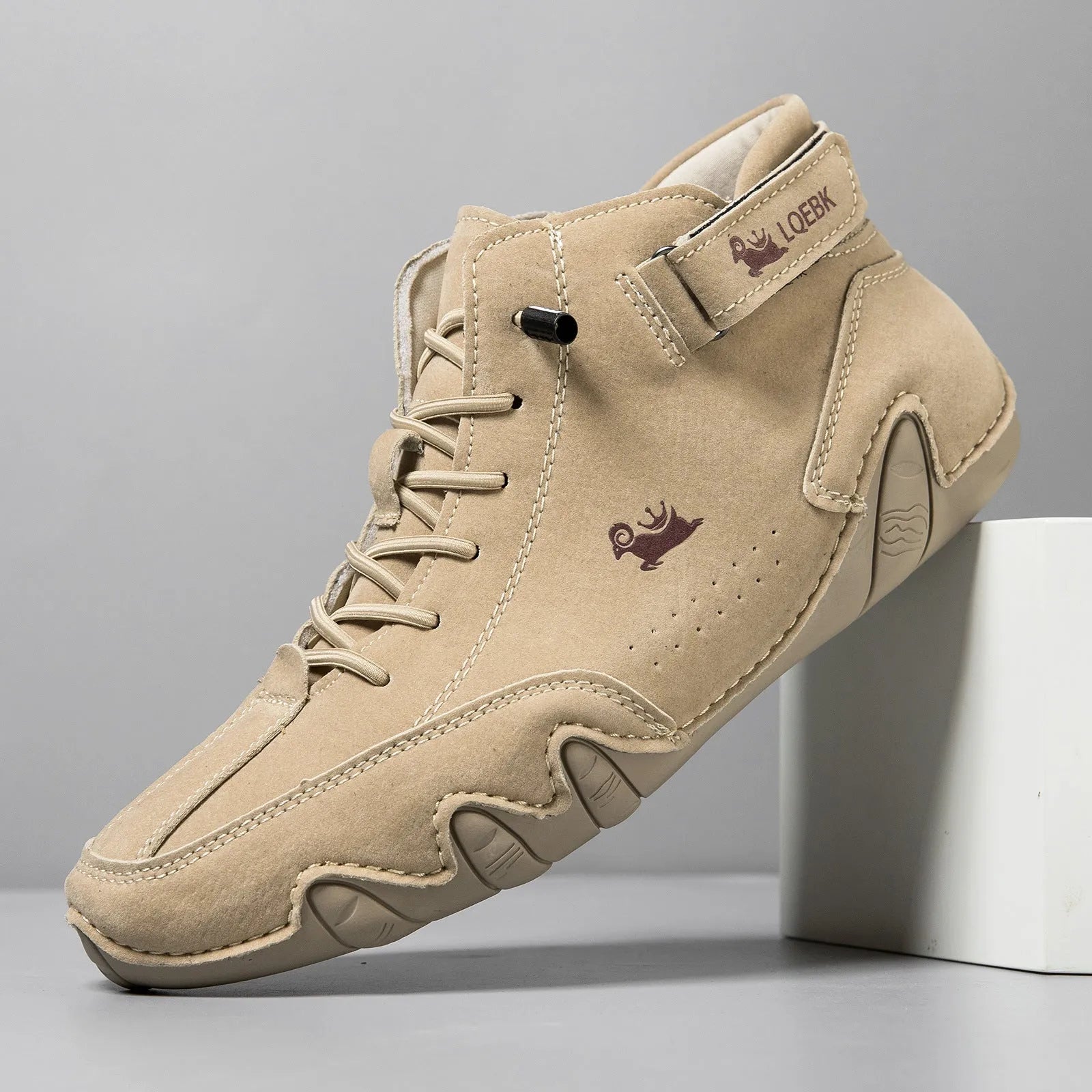 Men's brown high-top Octopus design Martin boots with a round toe and flat rubber sole.