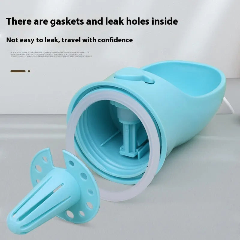 Portable dual-use dog water cup in blue, available in 350ml and 550ml sizes for walks.