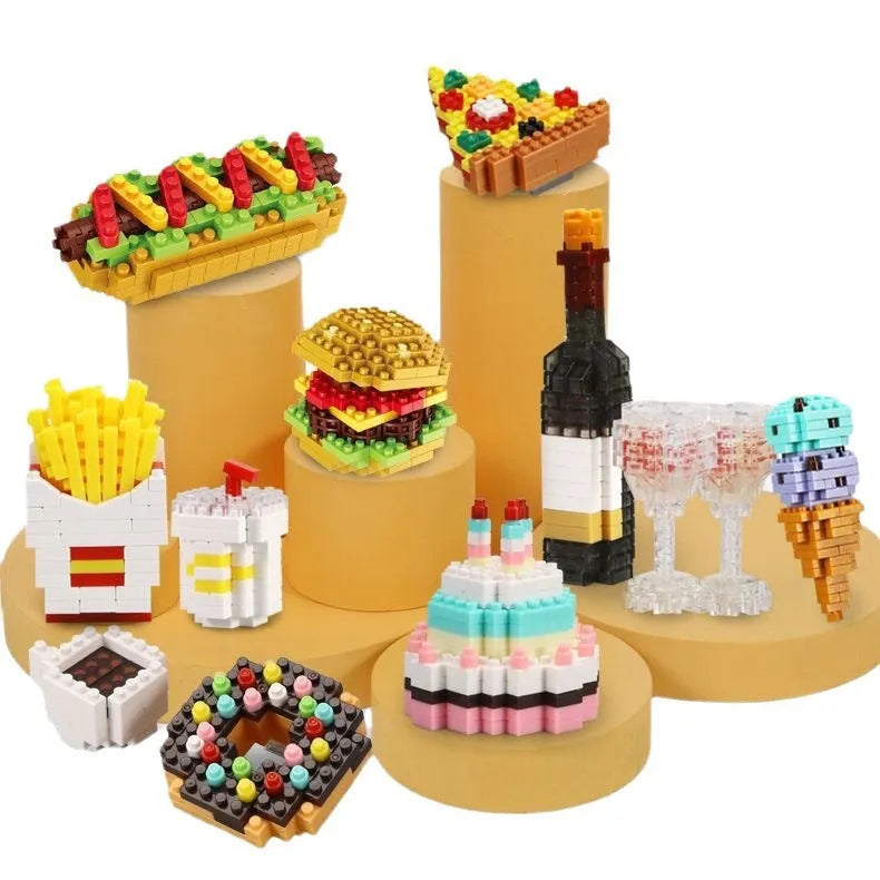 Children's plastic assembled small toy ornaments building block set in colour box packaging