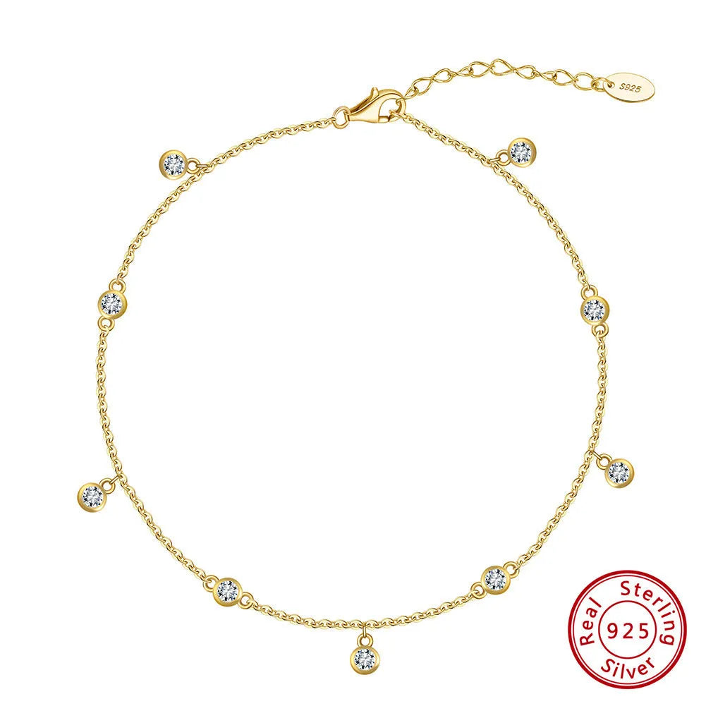 Women's silver geometric anklet with zirconium pendant in gold or white gold colour