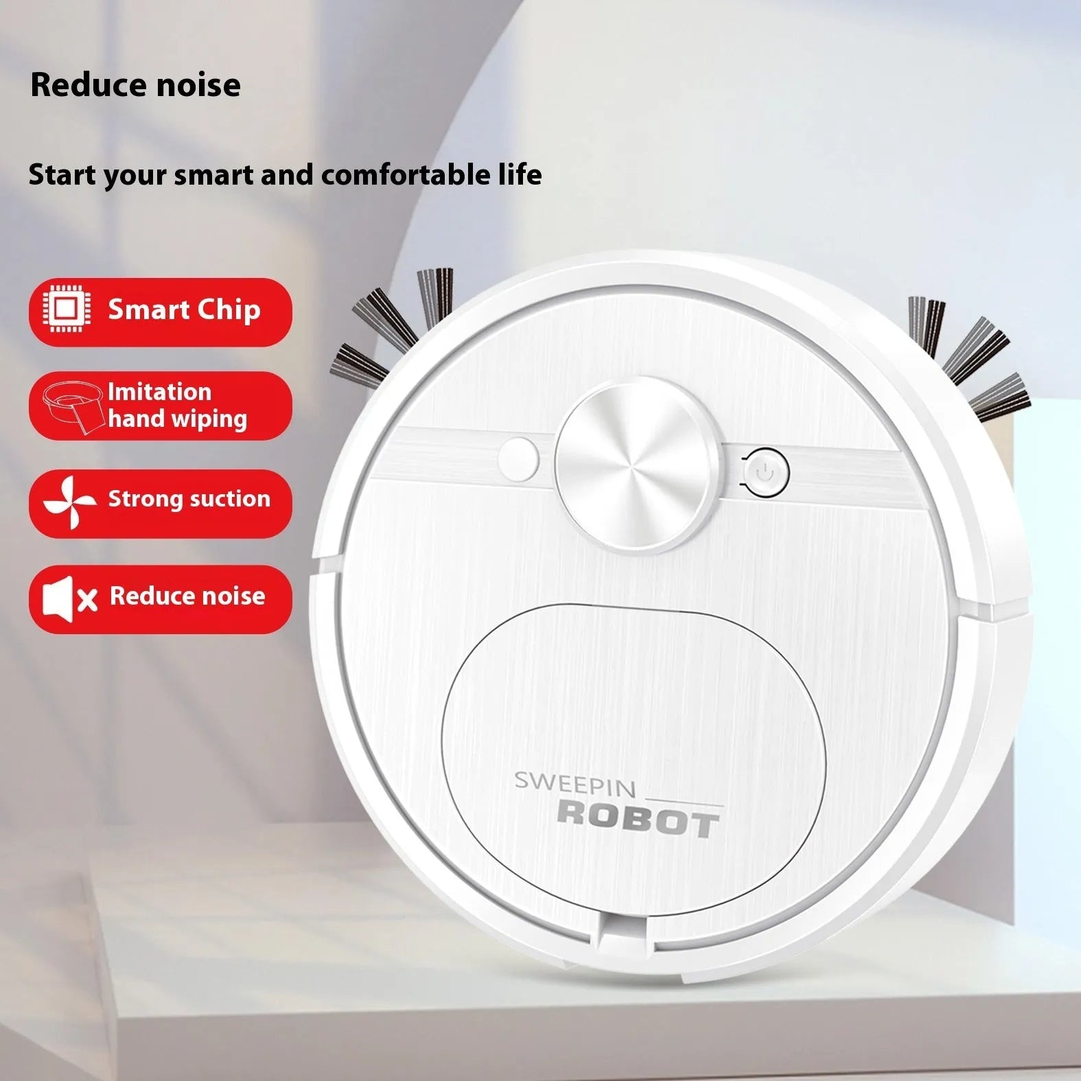 Three-in-one USB charging automatic home intelligence cleaner robot in white with suction sweeping mopping