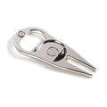 Zinc alloy golf accessory with ball yoke, bottle opener, and turf tool functions in black finish
