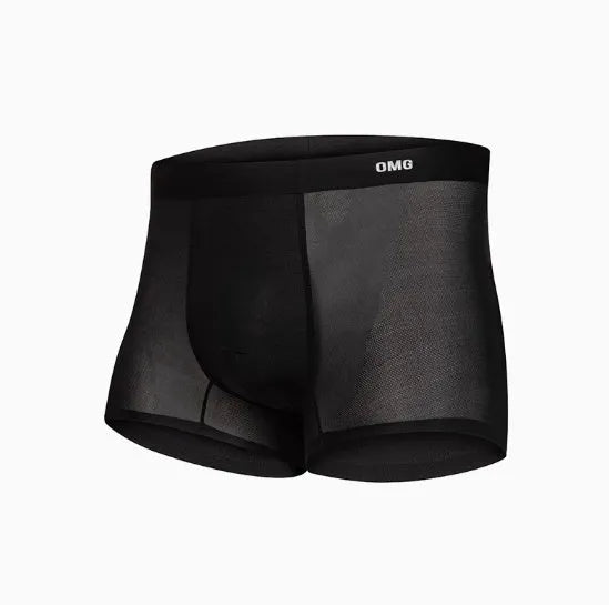 Men's seamless antibacterial fitness underwear shorts in a polyamide spandex blend on a grey background.