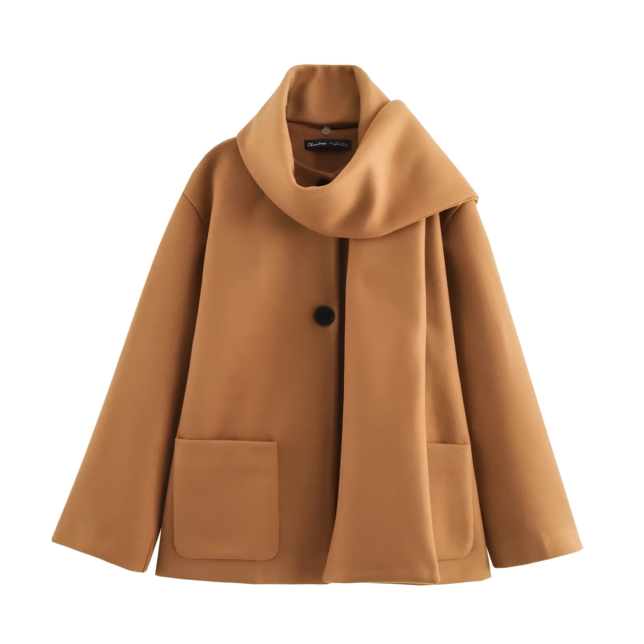 Women's polyester overcoat with artificial fur collar in street fashion style