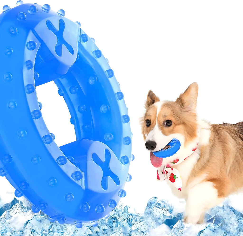 Freezable dog cooling chew toy in bones and circles shapes with thickened design