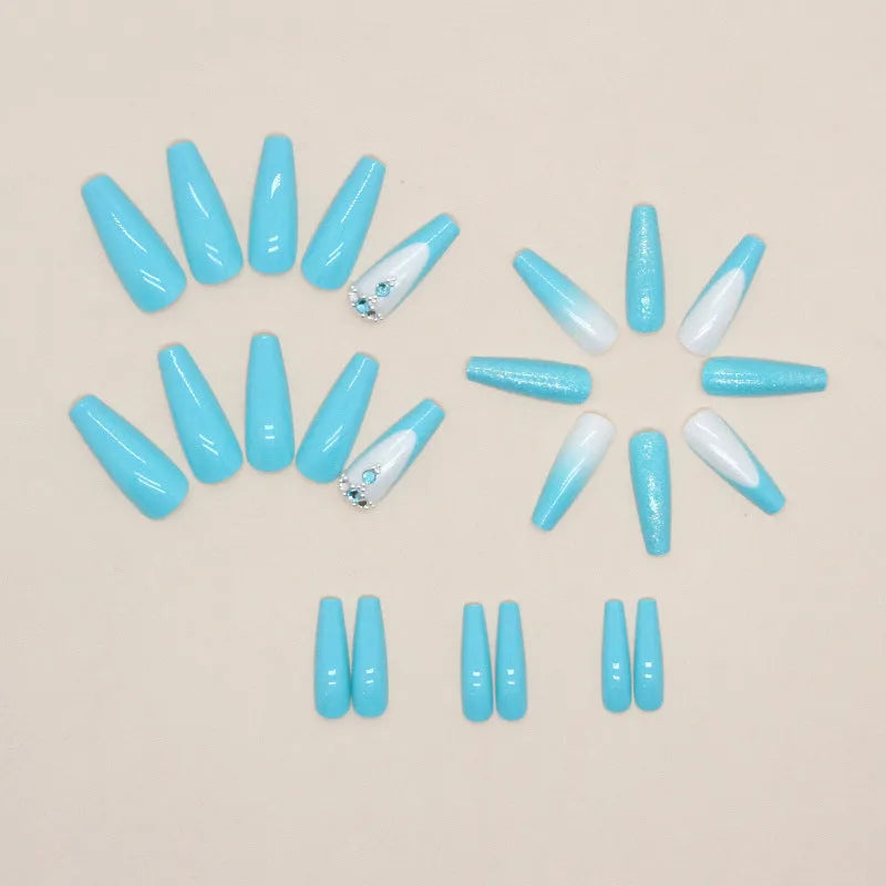 Long ballet nail art patches with smart blue diamond colour and adhesive glue