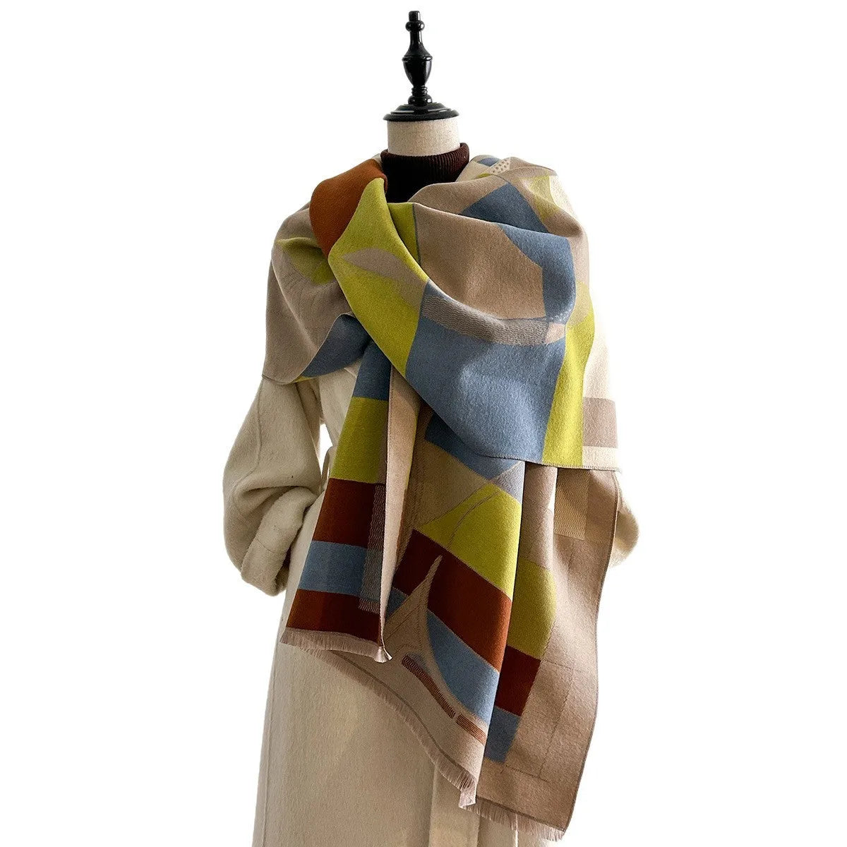 Imitation cashmere scarf in multiple colours showing 185cm by 65cm dimensions