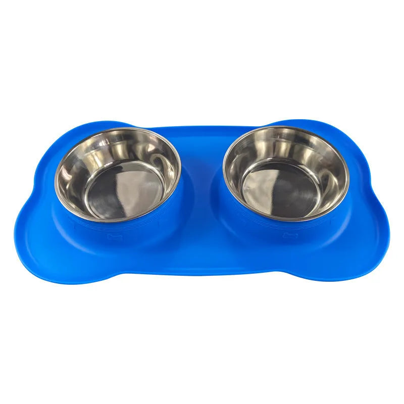 Silicone dog bowl with stainless steel interior in large and small sizes with five colour options