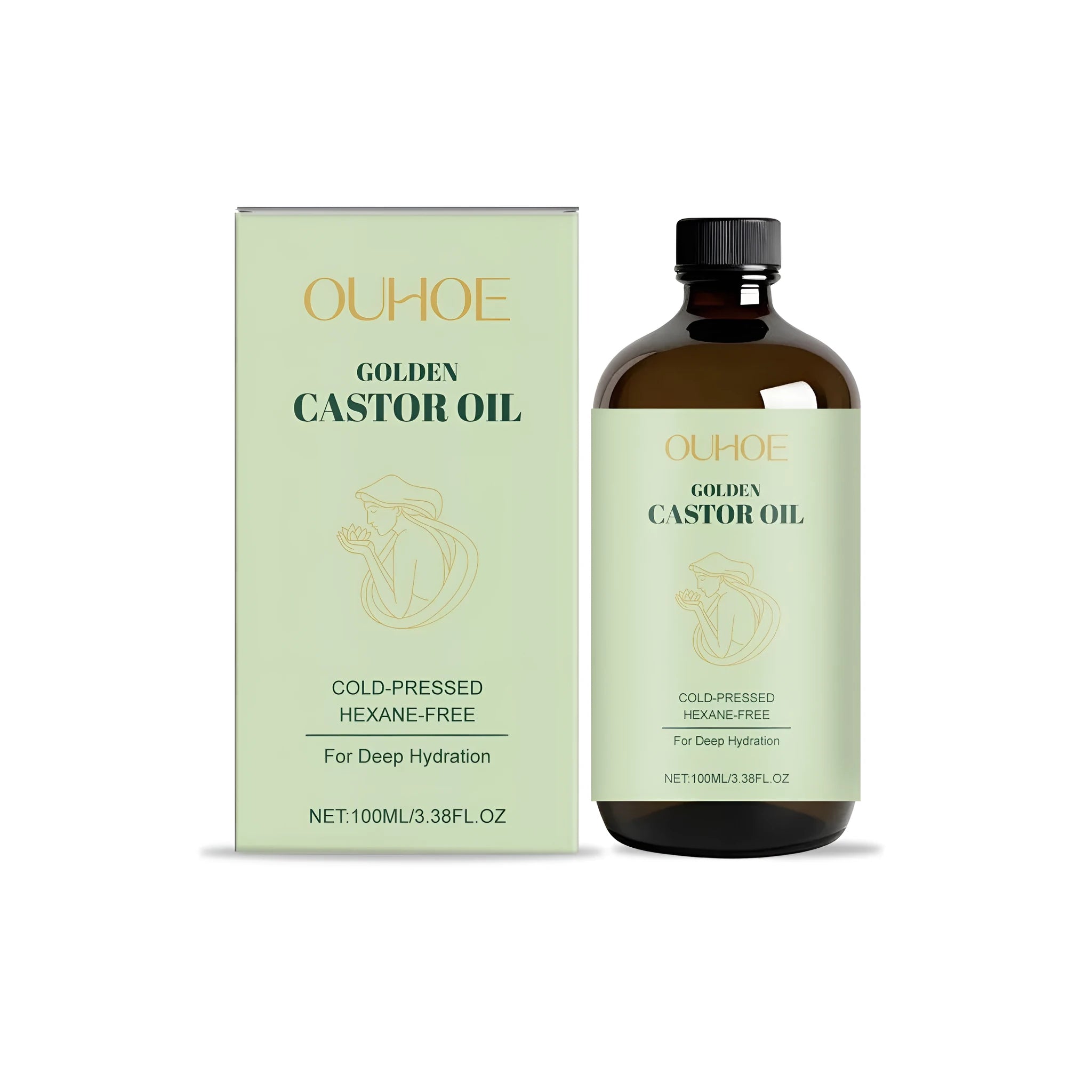 100ml bottle of golden castor oil for hair, eyelashes and eyebrows.