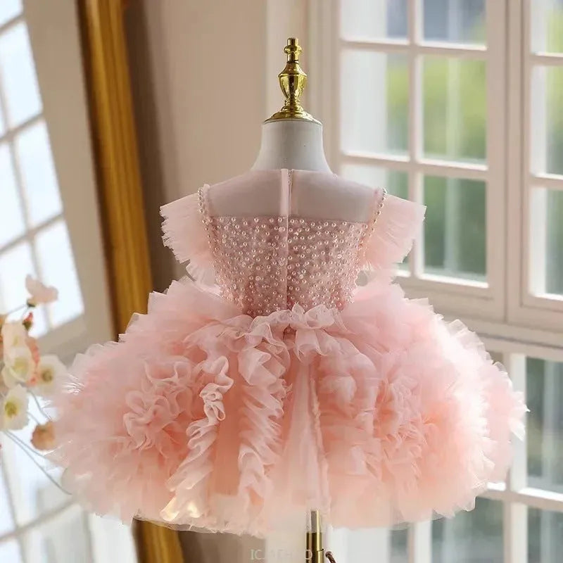 Pink tulle tutu dress for girls with princess-style design and polyester fabric