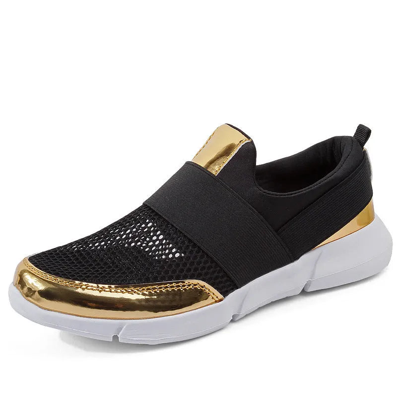 Blue, black, and grey women's low-top sneakers with a mesh lining and lightweight design.